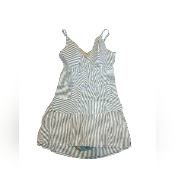 Cacique Aqua Blue and White Striped Tiered Tankini And Swim Skirt Set Sz 26 - Picture 1 of 6